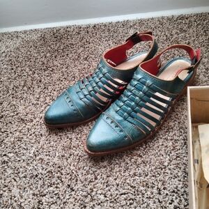 Bed Stu Teal Woven Slingback Flats